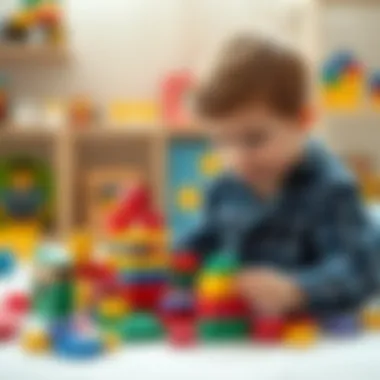 A child engaging in creative play with building blocks
