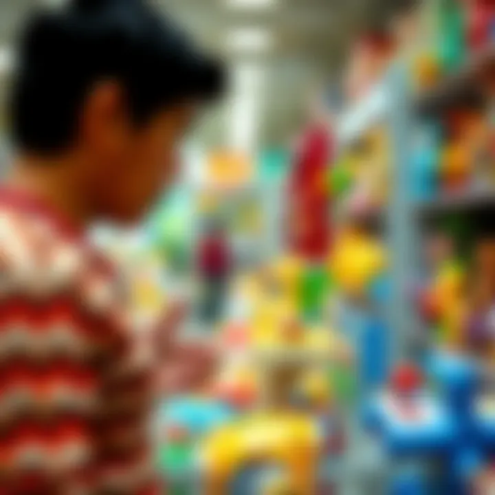 An adult selecting safe toys for children in a store