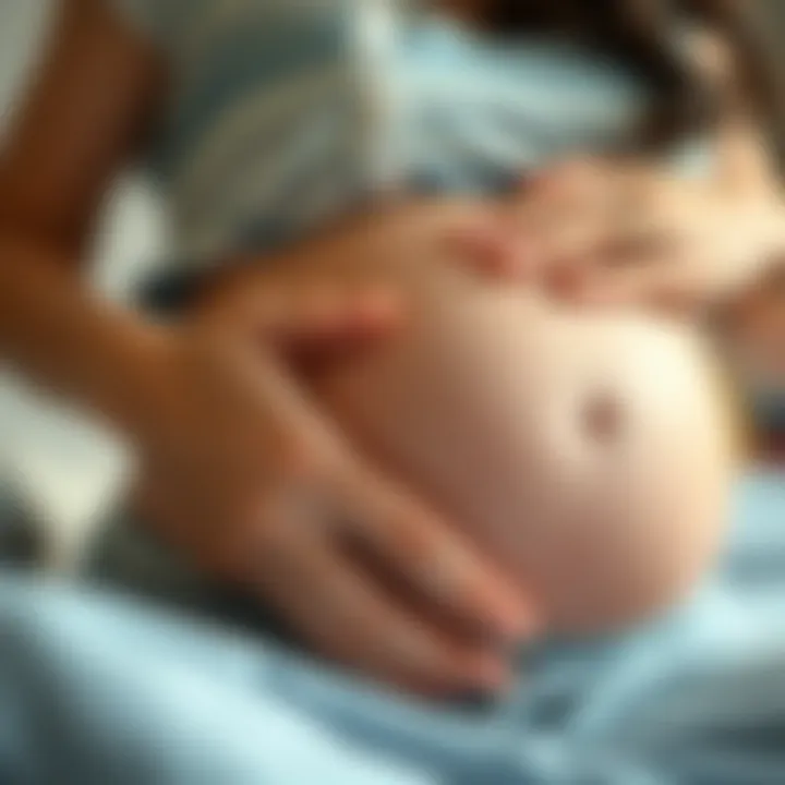 Pregnant woman observing her belly, representing maternal awareness