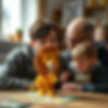 Parent and child discussing a lion puzzle together