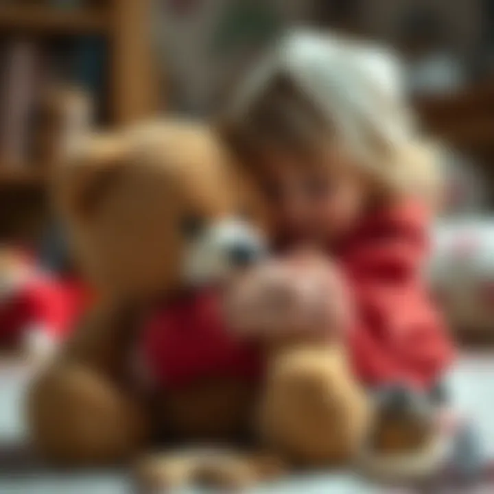 The Bond Between Child and Toy A child hugging a teddy bear, illustrating the bond created through play.