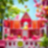 A vibrant illustration of Barbie's Dream House filled with eco-friendly toys