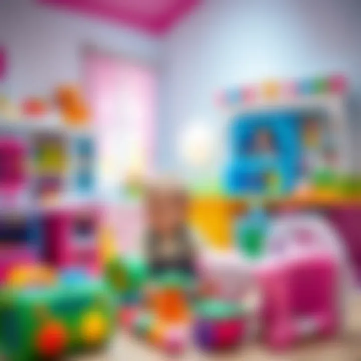 A child interacting with various educational toys in Barbie's Dream House