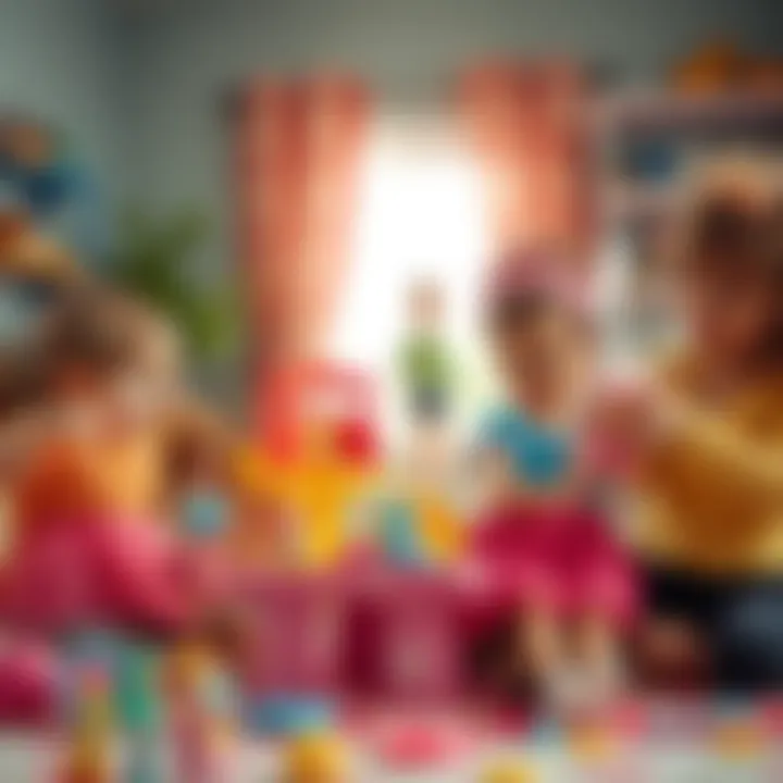 Children joyfully playing with Barbie dolls, showcasing creativity.