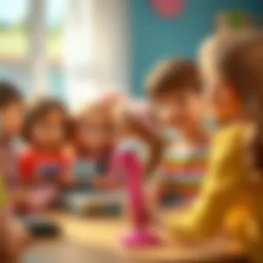 A group of children collaborating and sharing ideas while using the Barbie microphone.