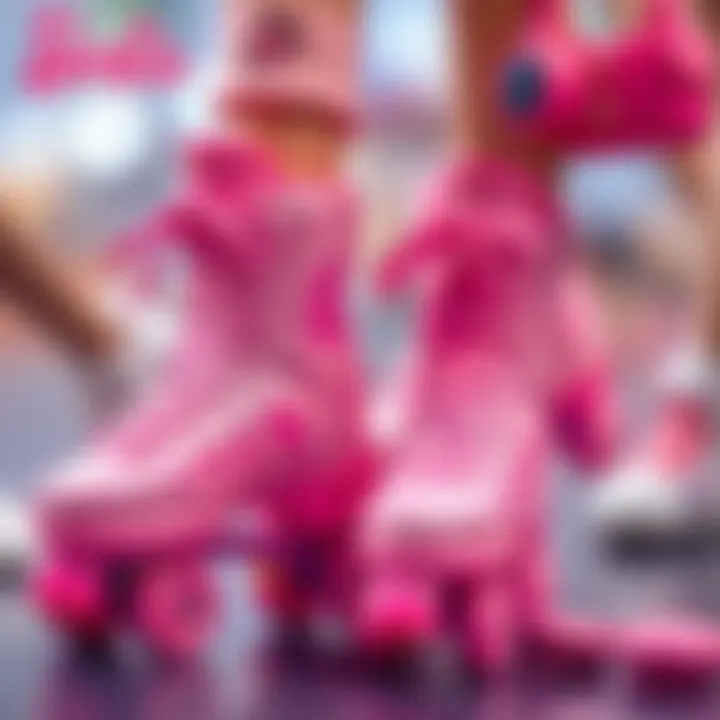 Close-up of Barbie roller skates and accessories