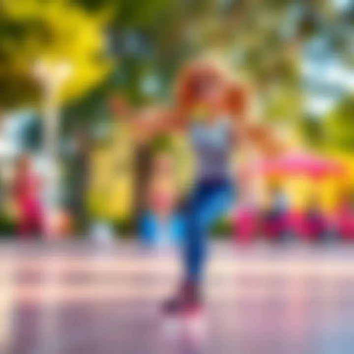 Barbie skating in a vibrant park setting