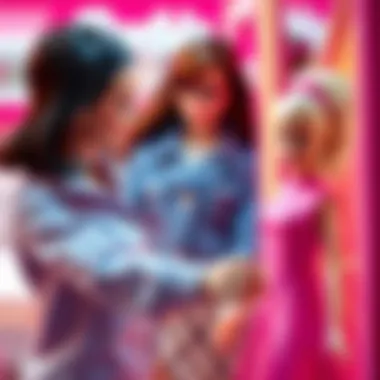 Parent and child exploring Barbie fashion together