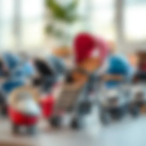 Selection of various stroller types for babies