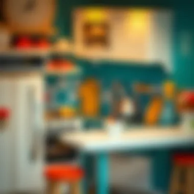 Close-up of a dollhouse kitchen set, emphasizing detail and creativity.