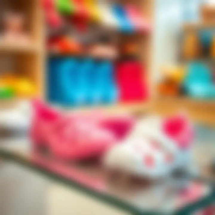 Comparing Baby Pool Shoe Options Comparison of different baby pool shoes on a display