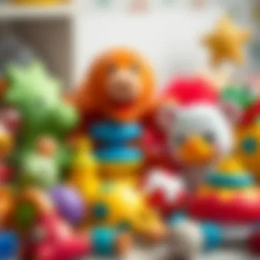 A close-up of safe and engaging baby toys arranged neatly
