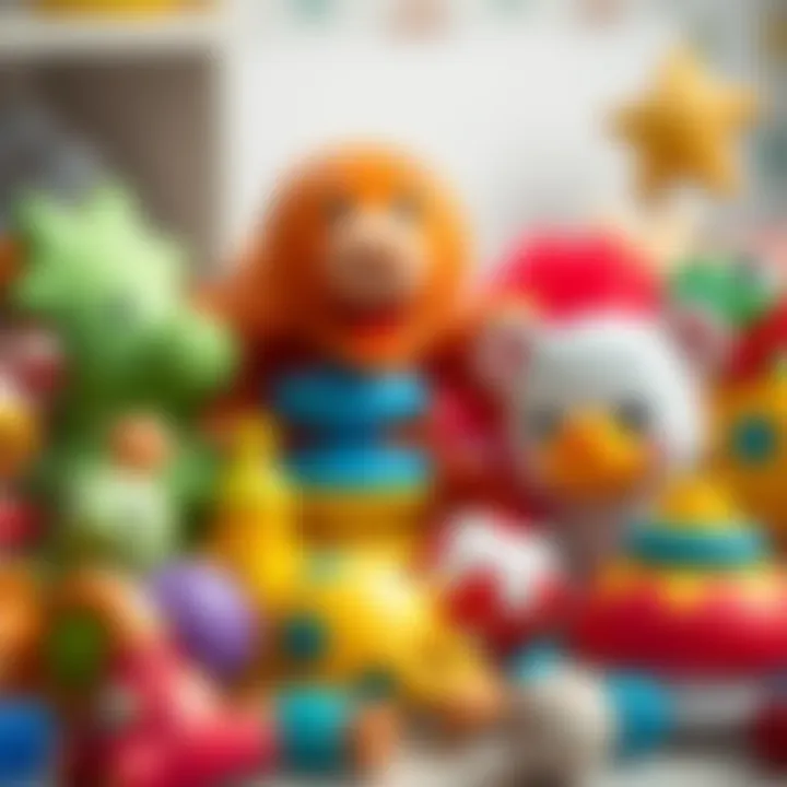 A close-up of safe and engaging baby toys arranged neatly