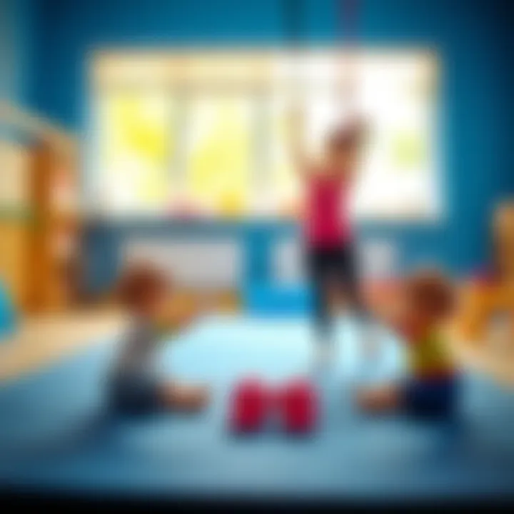 Instructor guiding babies through gymnastics exercises