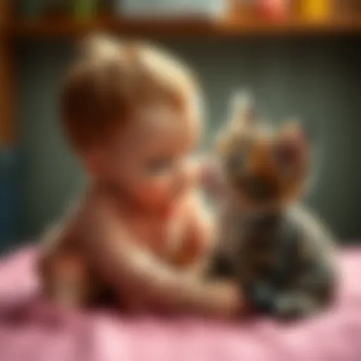 A serene moment between a baby and a cat sharing affection.