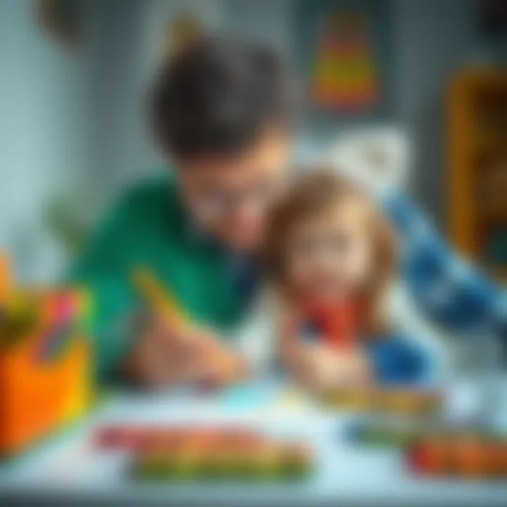 Parent and child engaging in artistic activities using Bic crayons