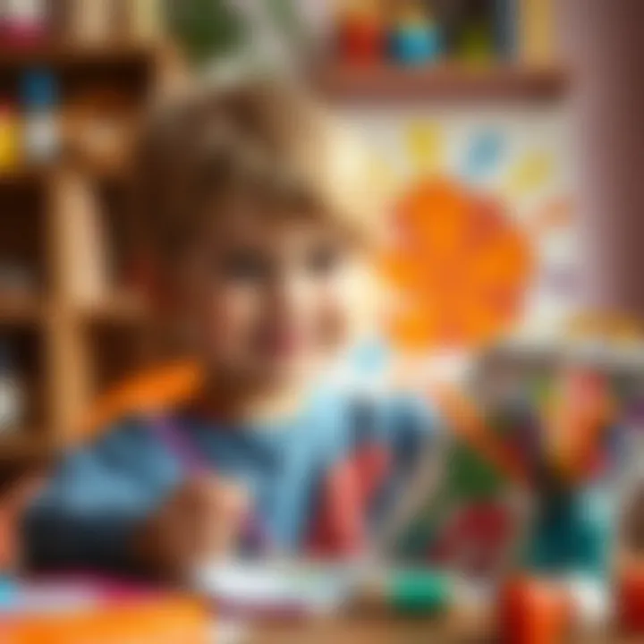 A child showcasing their colorful artwork