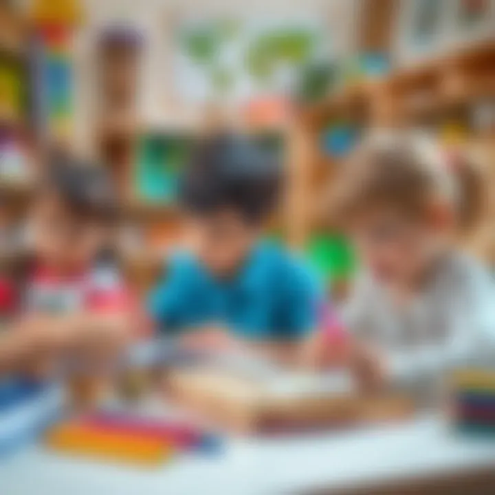 An educational setting with children using coloring books