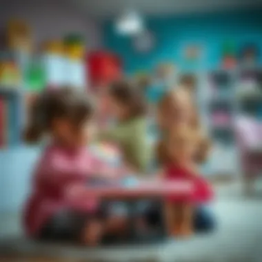 Children playing with BTS dolls in an educational environment