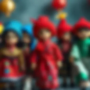 Diverse BTS dolls representing various cultural elements