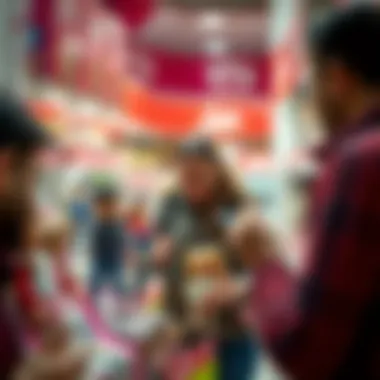 Parents selecting BTS dolls in a toy store