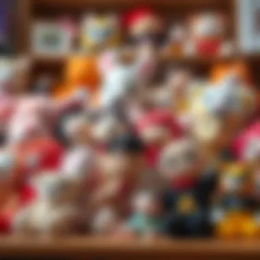 A collection of BTS plush toys showcasing various designs and characters.