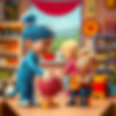 A vibrant illustration of a beloved cartoon character engaging with children, showcasing joy and imagination.