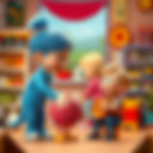 A vibrant illustration of a beloved cartoon character engaging with children, showcasing joy and imagination.