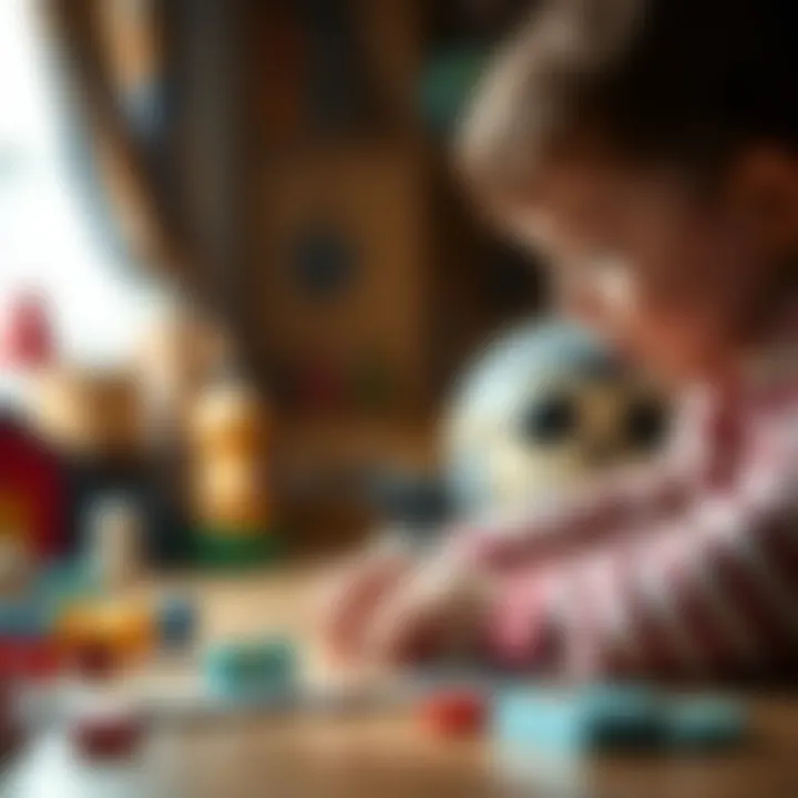 Child solving a puzzle with focus