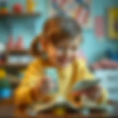 Child counting play money with joy