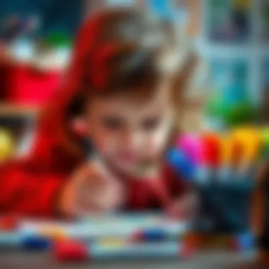 Child engaged in creative drawing with markers
