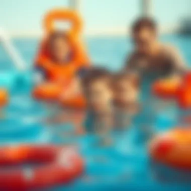 Parental Supervision for Safe Water Fun Parents supervising children in a pool with life buoys