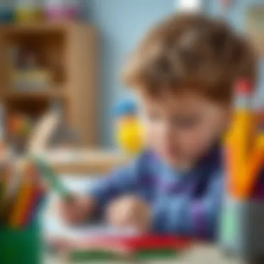 Child engaged in art with colored pencils