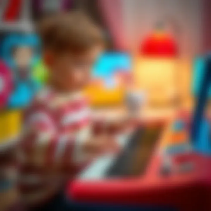 Child engaging with a toy keyboard