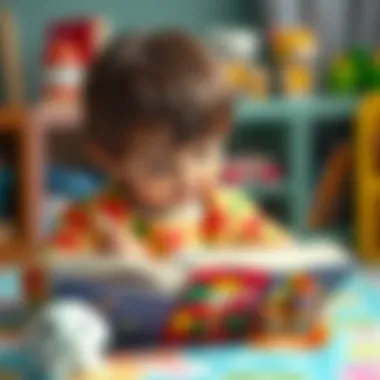 A child engrossed in reading a colorful book