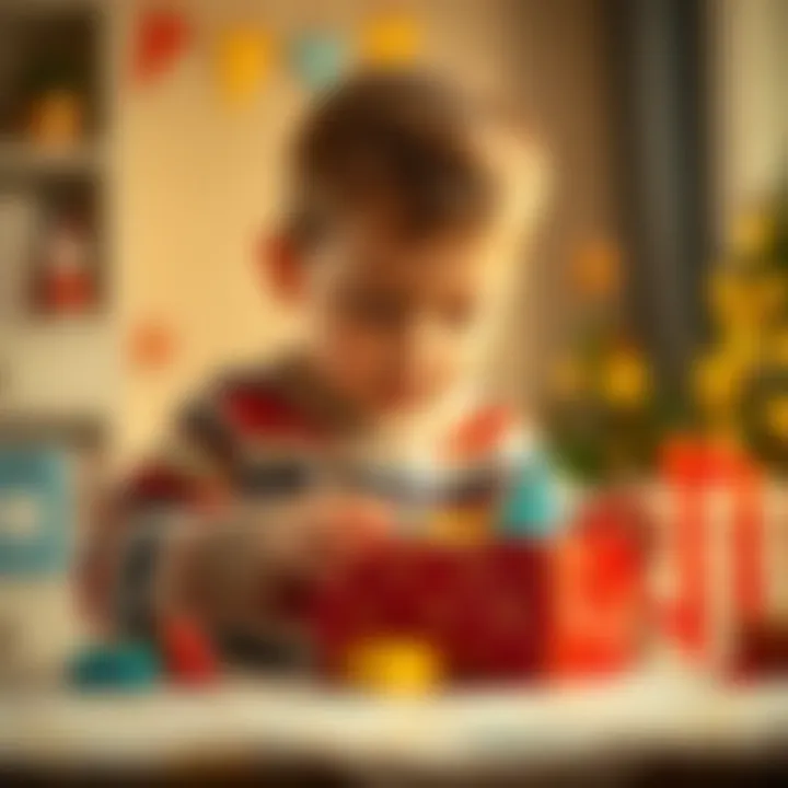Child exploring the contents of a surprise gift