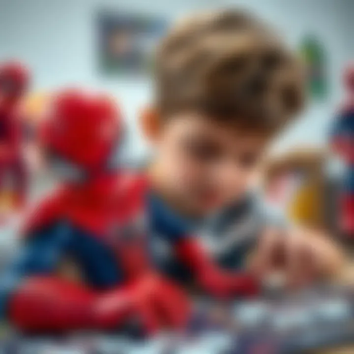 Close-up of a child focused on a Spider-Man puzzle