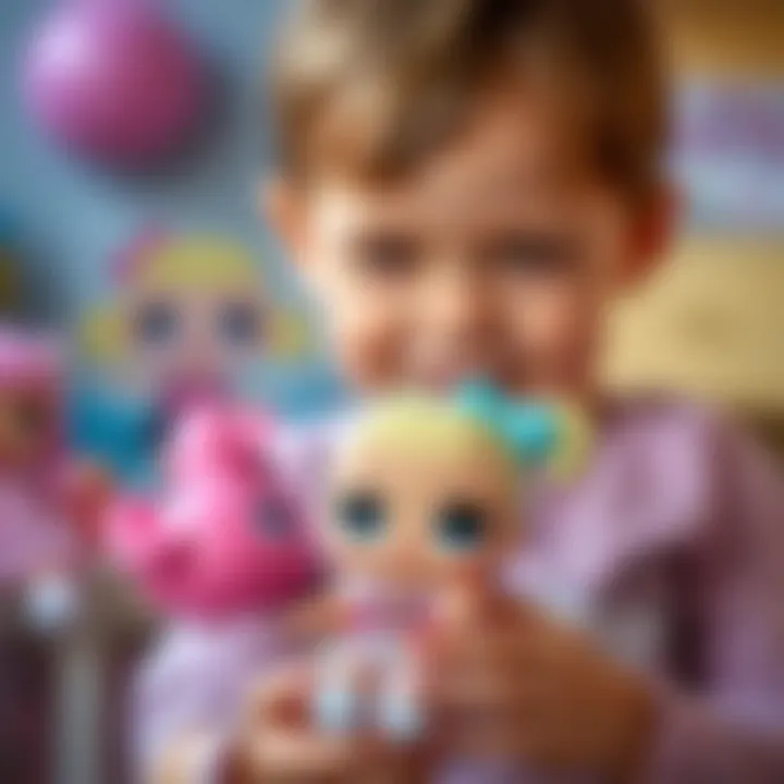 Close-up of a child holding an LOL Surprise doll in a playful setting.