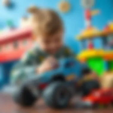 Child playing with Hot Wheels playset