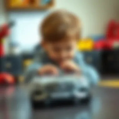 A child playing with a Mercedes metal toy car, enhancing their creativity and motor skills