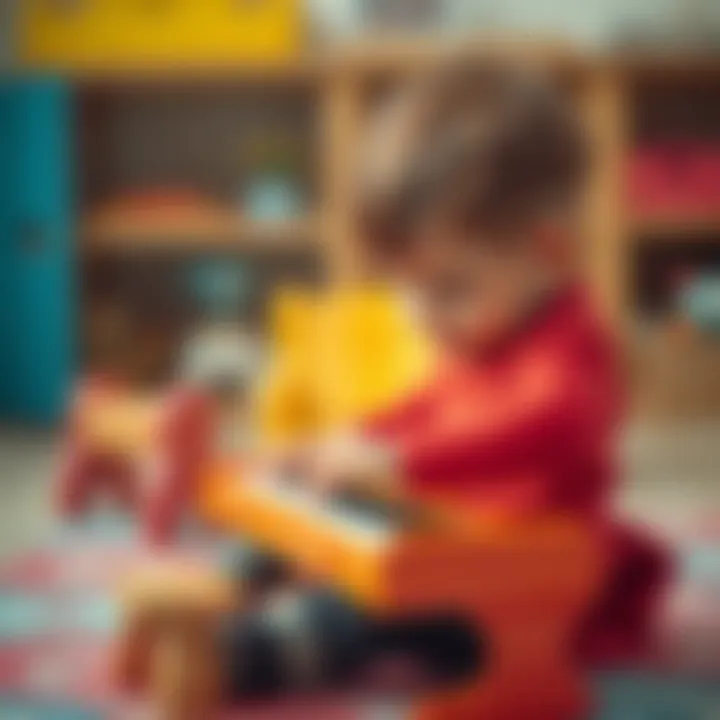 A child playing with a toy piano, fostering creativity