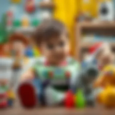 A child playing with Toy Story toys