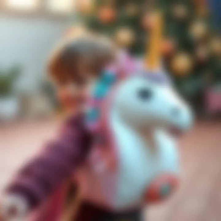 Child happily using a unicorn themed backpack