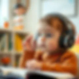 A child engrossed in a story with headphones on