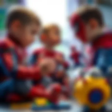 Children engaging in collaborative play with Spider-Man figures