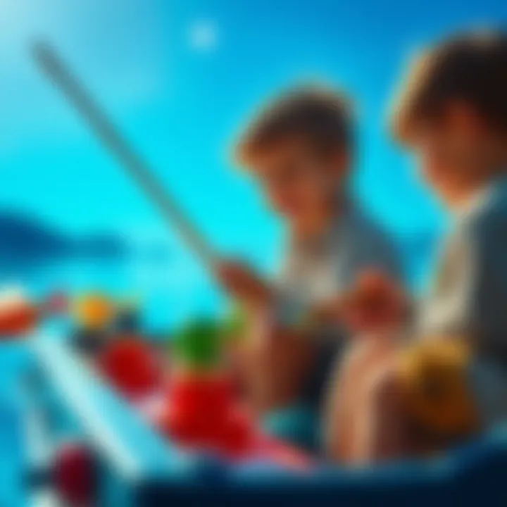 Children playing and enjoying the fishing game