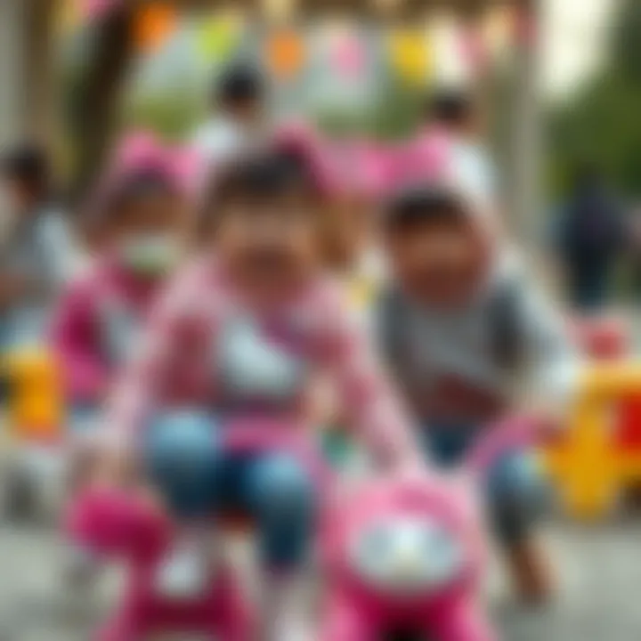 Joyful Playtime in Hello Kitty Apparel Children adorned in Hello Kitty apparel enjoying playtime