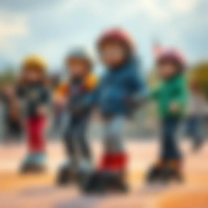 Group of children enjoying a skating session, demonstrating fun and development.