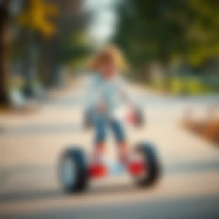 A young child confidently skating on four-wheeled skates in a park.