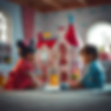 Children engaging in imaginative play with a Minnie Mouse house